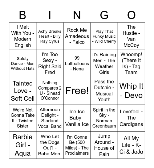 One Hit Wonders Bingo Card
