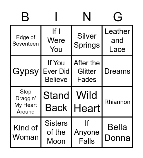 Stevie Nicks Bingo Card