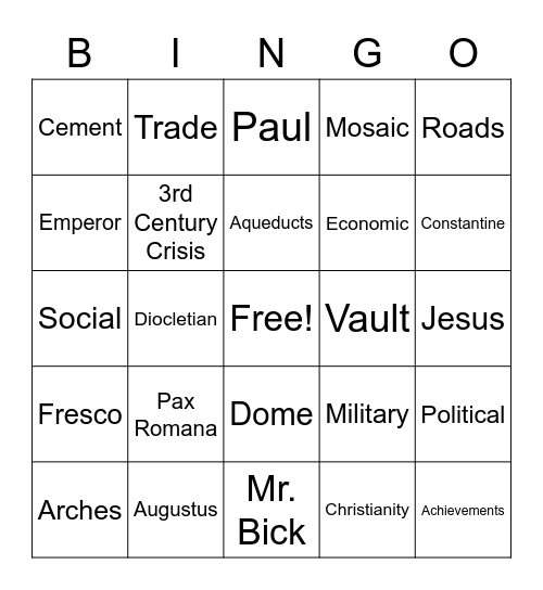 Roman Empire Review Bingo Card