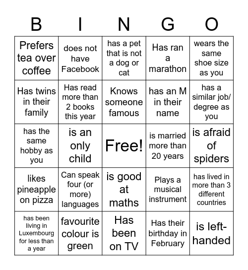 find someone who... Bingo Card