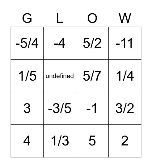 GLOW Party Station #6 Bingo Card