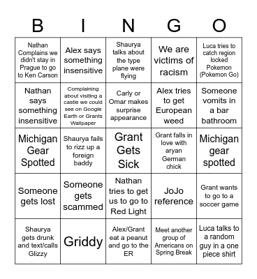 Spring Break V2 Bingo Card