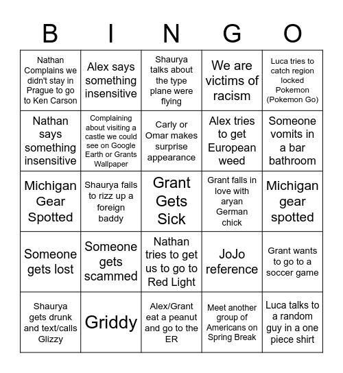 Spring Break V2 Bingo Card