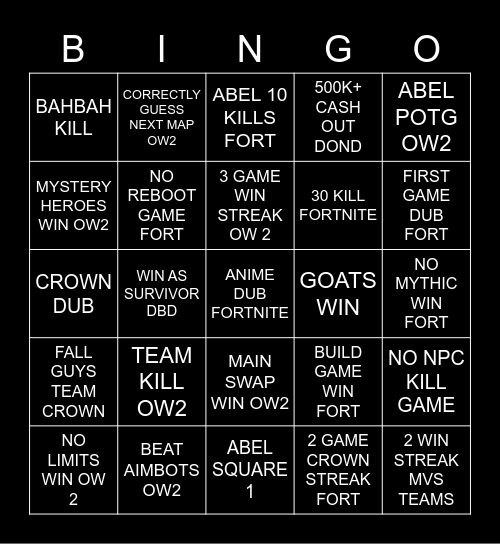 MIX N MATCH Bingo Card