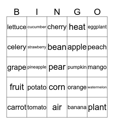 vegetable & fruit  Bingo Card
