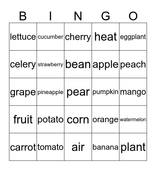 vegetable & fruit  Bingo Card