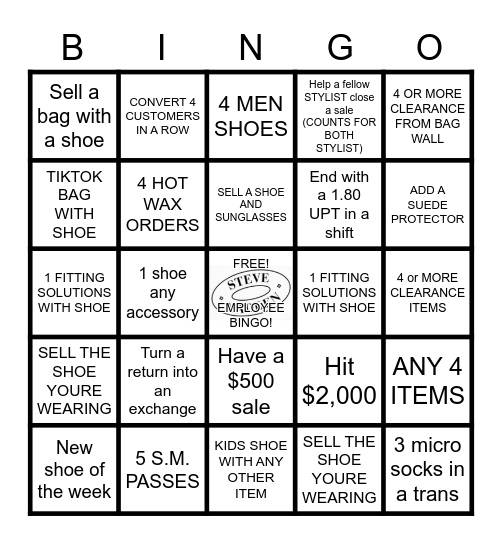 Steve Madden Bingo Card