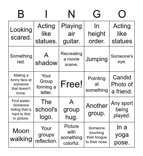 Photo Scavenger Hunt Bingo Card