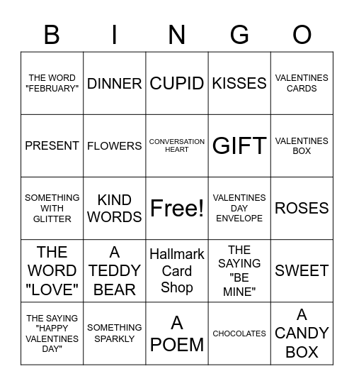 Valentine's Day - Basic 5 Bingo Card