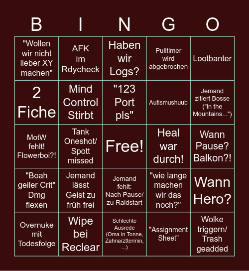 Atom WoW 25er Raid Bingo Card