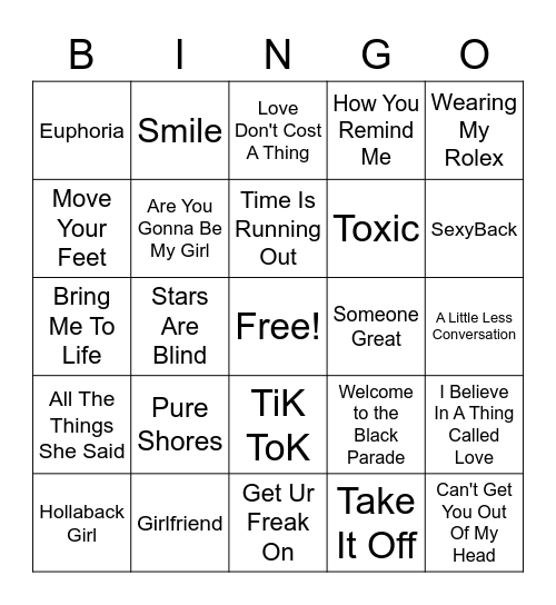 00s Bingo Card