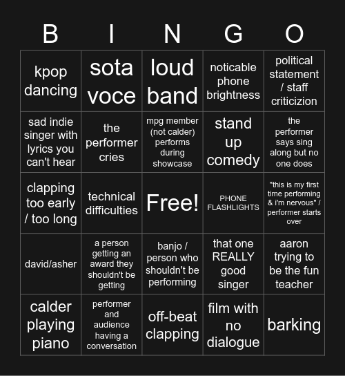 SOTA SHOWCASE Bingo Card