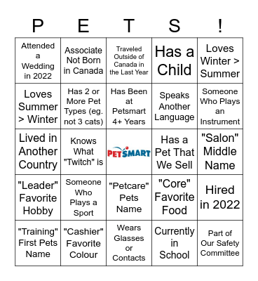 PETSMART Bingo Card
