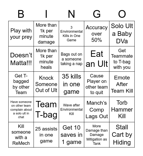 Noobs in Combat Bingo (by WhitetheCa) Bingo Card