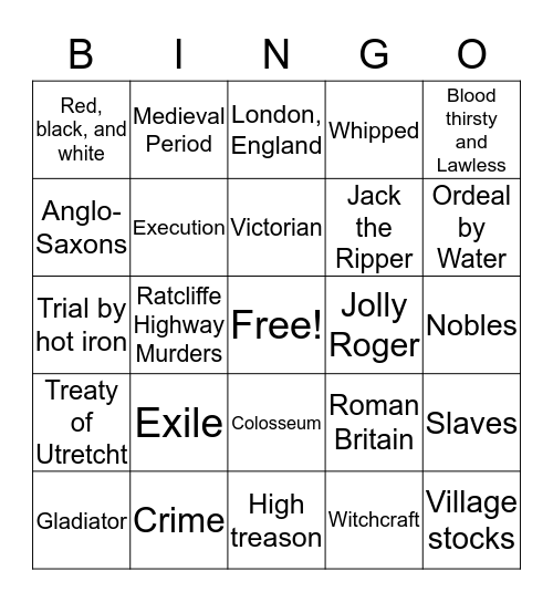 Crime and Punishment Bingo Card