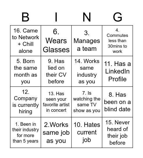 Network + Chill Bingo Card