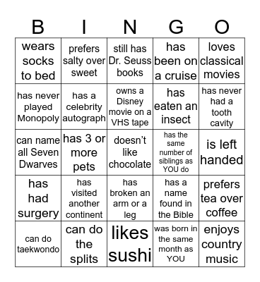 Find someone who... Bingo Card