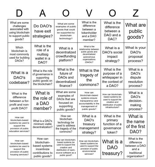 Public Goods Pizza Party Bingo Card