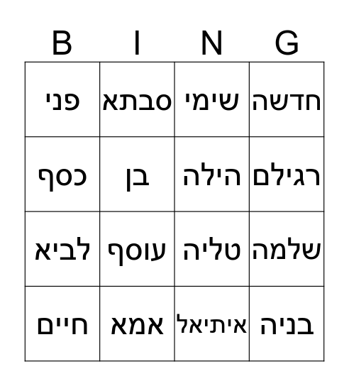 חנוכה אצל החוביצים Bingo Card