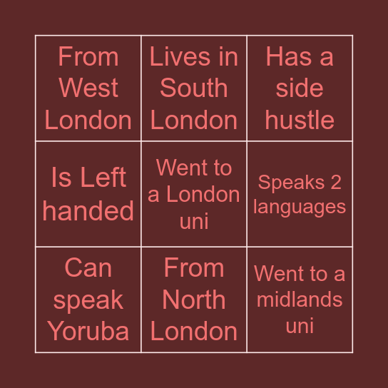 Nights in London Bingo Card