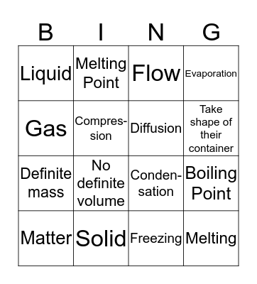 States of Matter Bingo Card