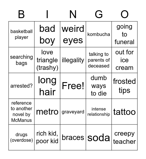 You'll Be the Death of Me Bingo Card