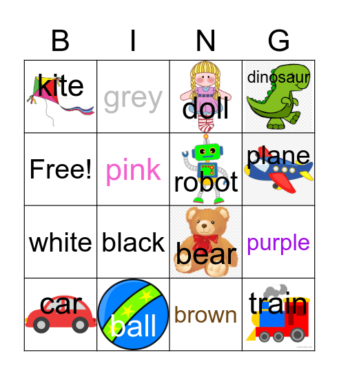 toy and colors Bingo Card