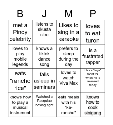 Getting to Know Bingo Card