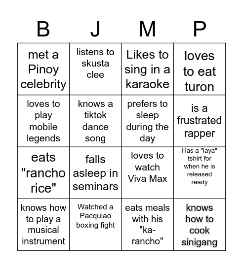 Getting to Know Bingo Card