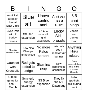 3.5 Anni Bingo Card