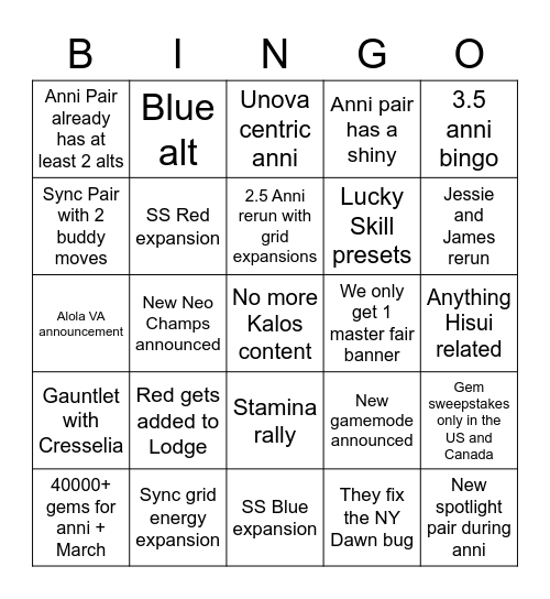 3.5 Anni Bingo Card