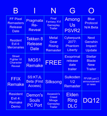 STATE OF PLAY Bingo Card