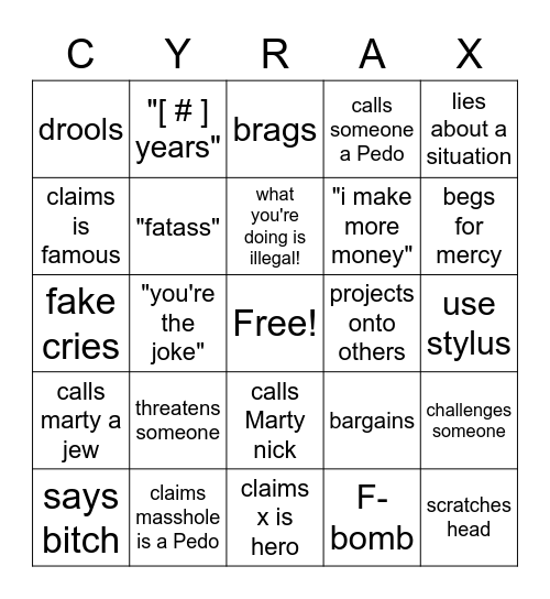 cyraxx Bingo Card