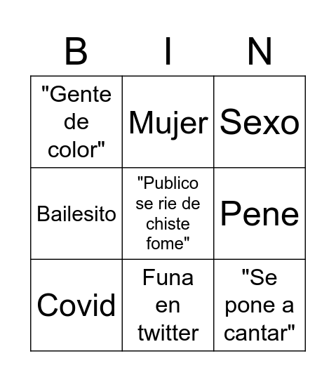 Bingo Funable Bingo Card