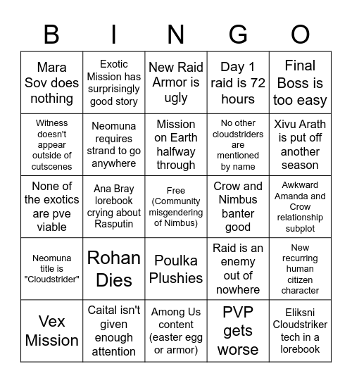 Untitled Bingo Card