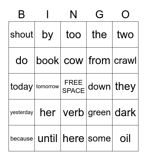 SIGHT WORD Bingo Card