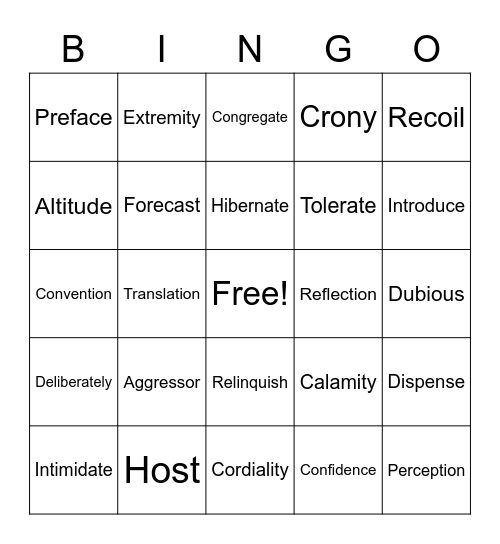 Chapter 4 Vocabulary Bingo Card