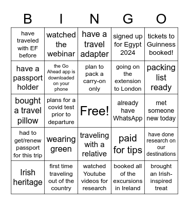 IRELAND Bingo Card