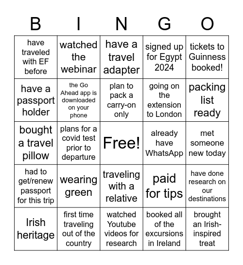 IRELAND Bingo Card