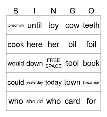 SIGHT WORDS Bingo Card