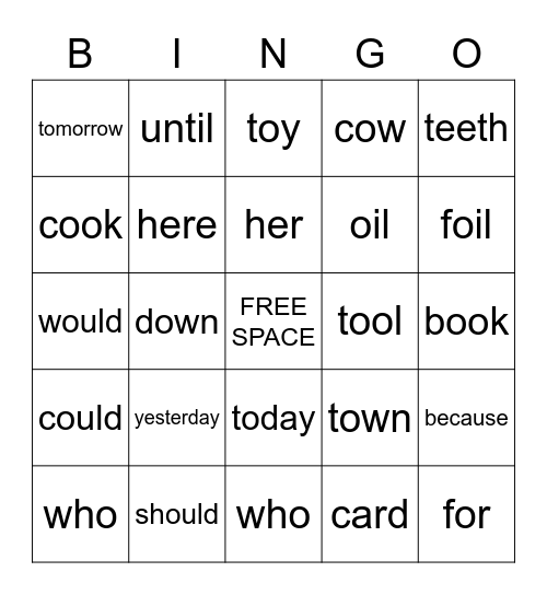 SIGHT WORDS Bingo Card