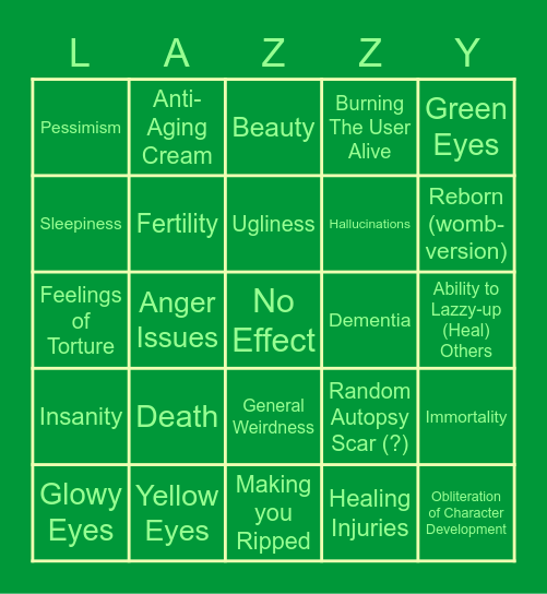 Lazarus Pit Effect Bingo Card