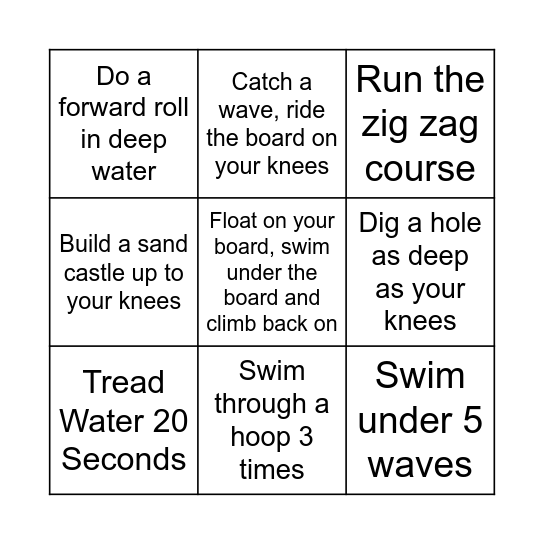 Surf Bingo Card