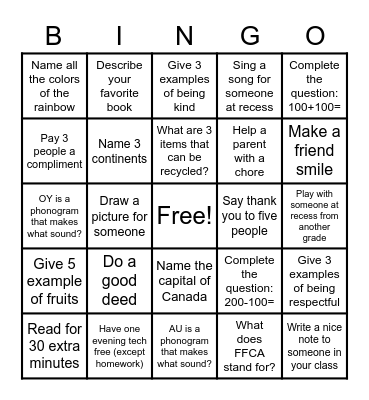 FFCA NEE - Learnathon Bingo Card