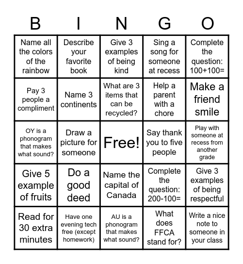 FFCA NEE - Learnathon Bingo Card