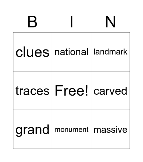 Vocabulary Bingo Card