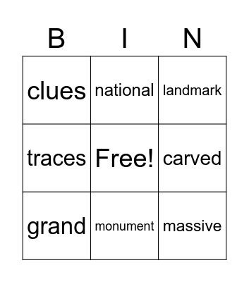 Vocabulary Bingo Card