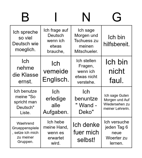 Teilnahme in der Deutschklasse Bingo Card