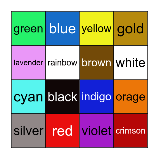 Bingo colors Bingo Card