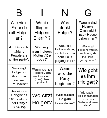 Die Party - Geschichte 1 Deutsch1 Bingo Card